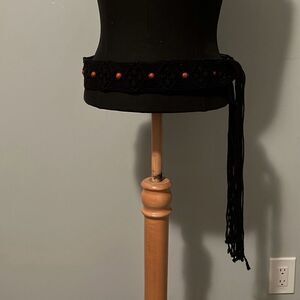 Department Women's Black Solid Tassel Beaded Macrame Belt 31.5” Between Knots